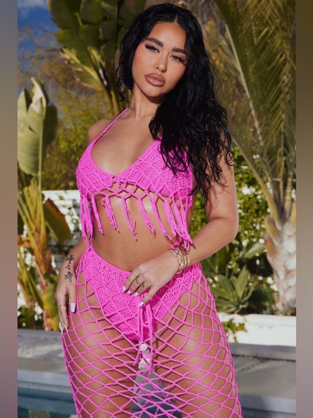 NWT Fashion Nova crochet hot pink top size large